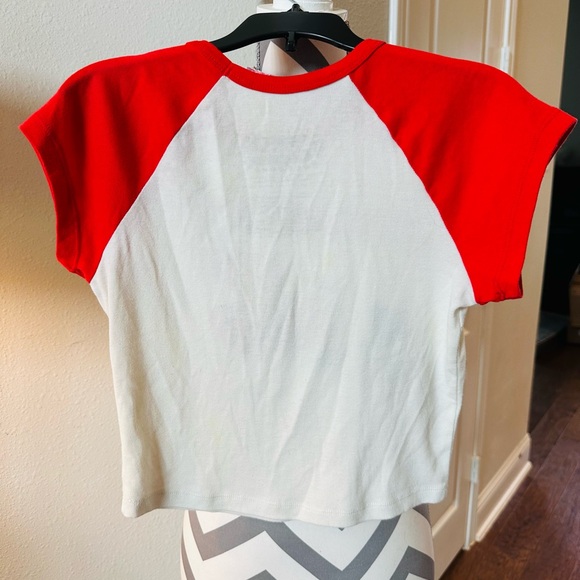 Red and White Short Sleeve Tee with Crew Neck - Picture 2 of 5